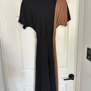 Ann Taylor Black and Tan Tie Front A-Line Dress